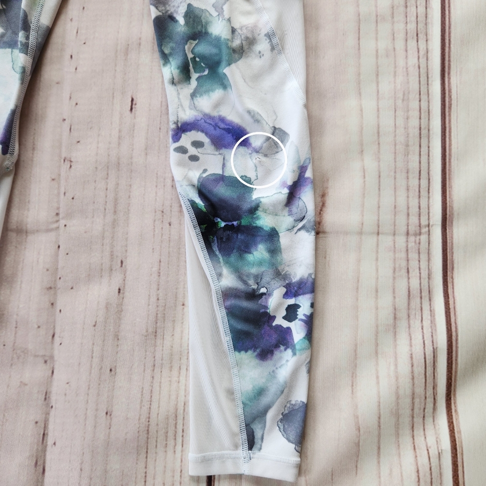 Athleta "Floral Mudra 7/8 Leggings" High Rise White Mesh Panel | Women's Size XS - Picture 3 of 11
